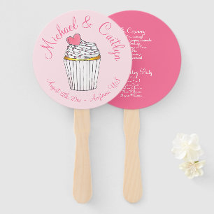 Pink Heart Cupcake Love Cake Wedding Program Hand Fan
