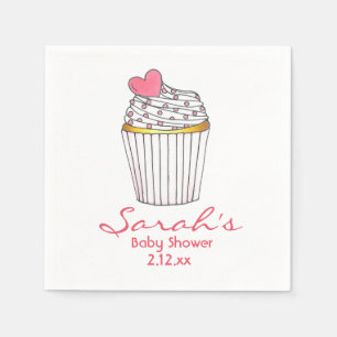 Pink Heart Cupcake Personalised Girl Baby Shower Napkin