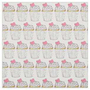 Pink Heart Cupcake Sprinkles Cake Bake Sale Love Fabric