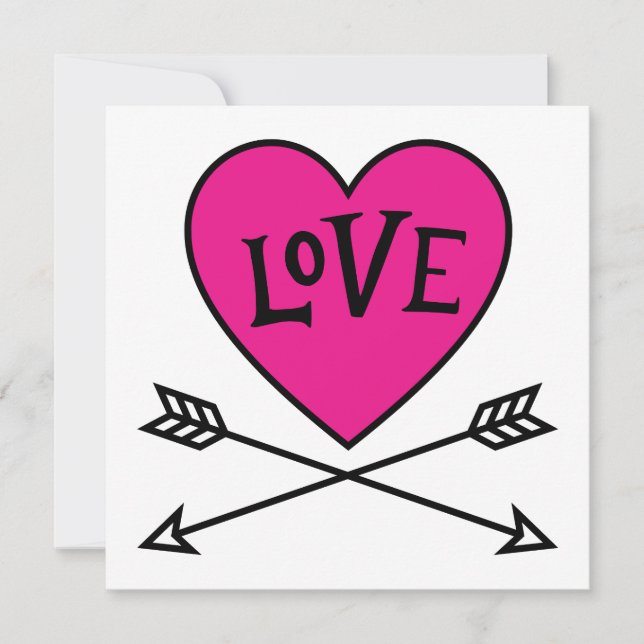Pink Heart Cupid's Bows LOVE Flat Card (Front)