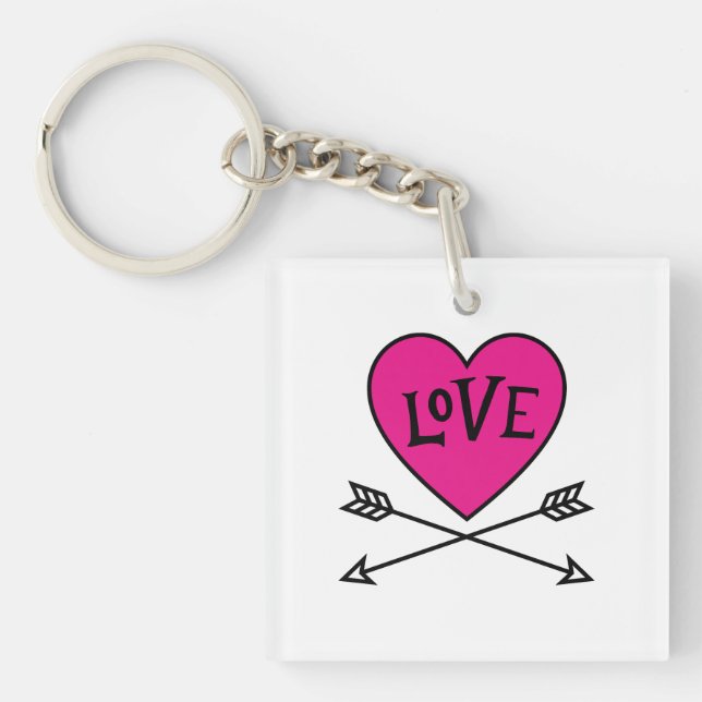 Pink Heart Cupid's Bows LOVE Magnet Key Ring (Front)