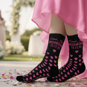 Pink Heart Custom Groomsmaid Proposal Socks