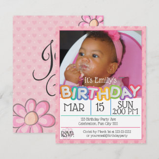 Pink Heart Custom Photo Birthday Invitation