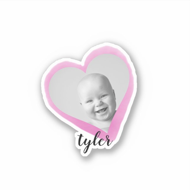 Pink Heart Custom Photo Name Watercolor (Front)