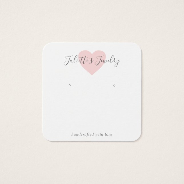Pink Heart Cute Custom Earring Holder Card (Front)