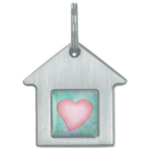 Pink heart cute water colour design pet name tag