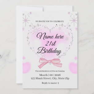 Pink Heart Cyber y2k 21st Birthday invitation