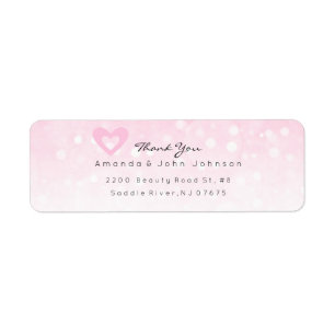 Pink Heart Delciate Thank You Wedding Return Address Label