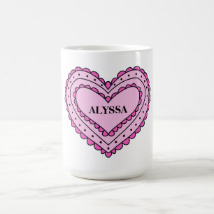 Pink Heart Design Mug for Girls, Custom Name Cup