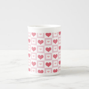 Pink Heart Designs, Boys Girls Kids, Valentine's Bone China Mug