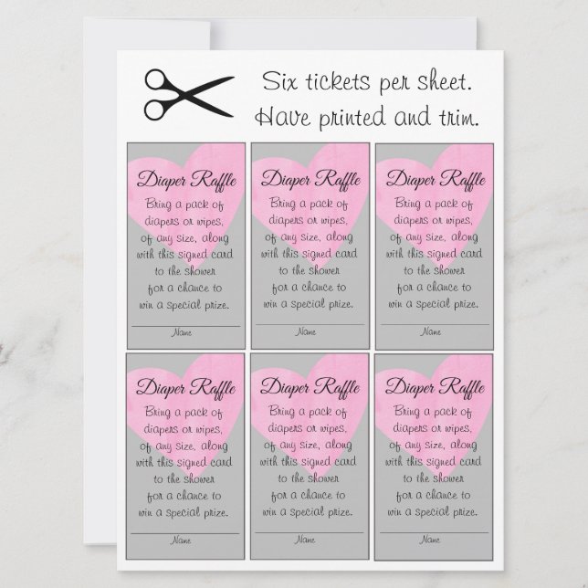 Pink Heart Diaper Raffle Small Girl Baby Shower Invitation (Front)