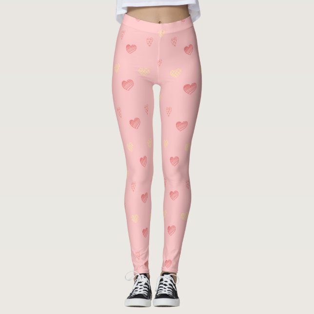 Pink Heart Doodle Leggings (Front)