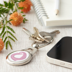 Pink heart dragon on white key ring