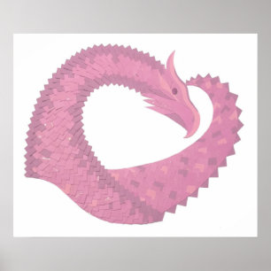 Pink heart dragon on white poster