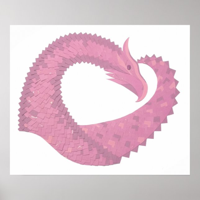 Pink heart dragon on white poster (Front)