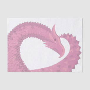 Pink heart dragon on white tissue paper