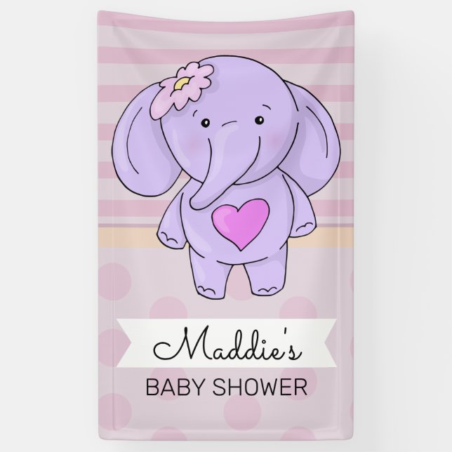 Pink Heart Elephant | Add Name & Event Banner (Vertical)