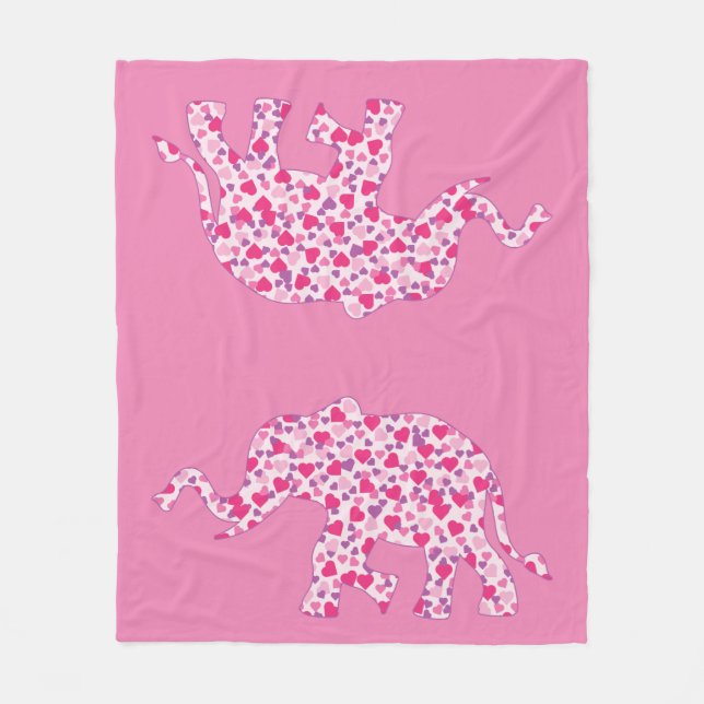 Pink Heart Elephant Fleece Blanket (Front)