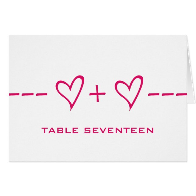 Pink Heart Equation Table Number Card (Front Horizontal)
