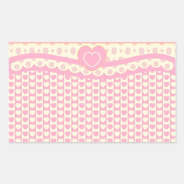Pink Heart Eyelet Background Rectangle Sticker (Front)