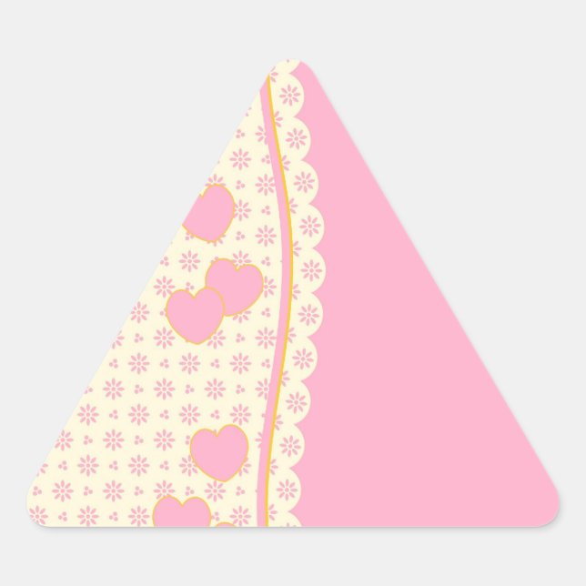 Pink Heart Eyelet Background Triangle Sticker (Front)