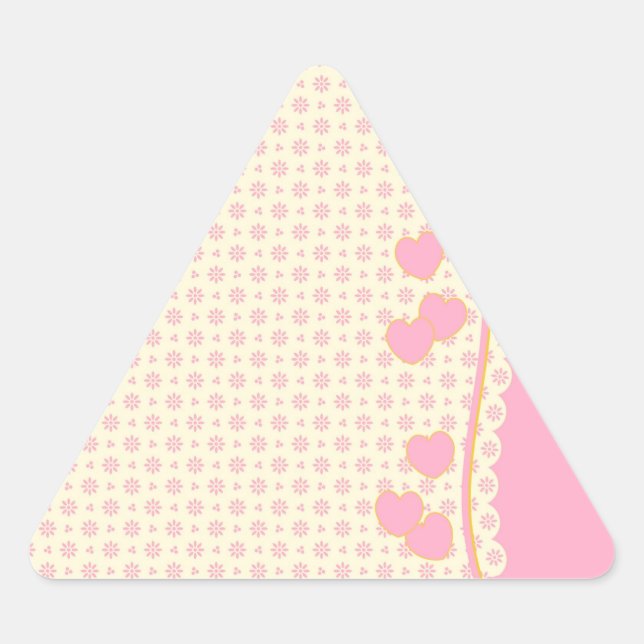 Pink Heart Eyelet Background Triangle Sticker (Front)