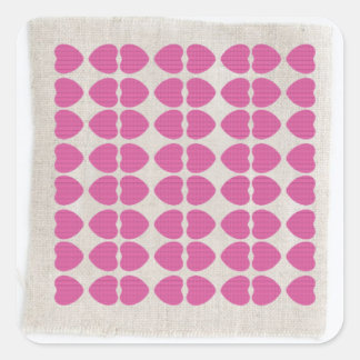 PINK HEART FABRIC PATTERN SQUARE STICKER