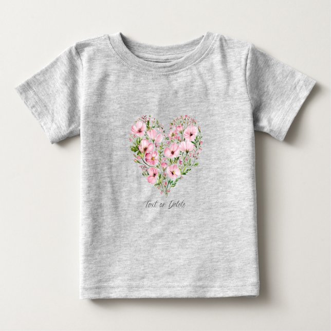 Pink Heart Floral Baby T-Shirt (Front)