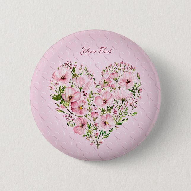 Pink Heart Floral Button (Front)