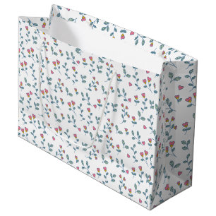 Pink Heart Floral Ditsy White Pattern Large Gift Bag