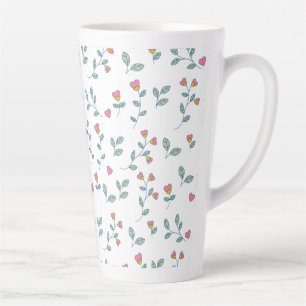 Pink Heart Floral Ditsy White Pattern Latte Mug