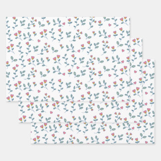 Pink Heart Floral Ditsy White Pattern Wrapping Paper Sheet