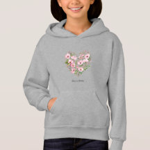 Pink Heart Floral Kids Pullover Hoodie