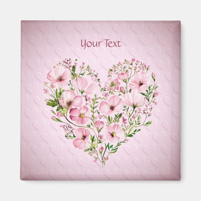 Pink Heart Floral Magnet (Front)