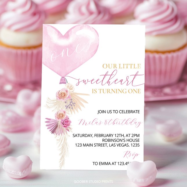 Pink Heart Floral Valentine's Birthday Invitation (Creator Uploaded)