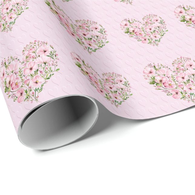 Pink Heart Floral Wrapping Paper (Roll Corner)