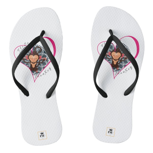 Pink Heart FloState Meditating Monkey Flip Flops (Footbed)
