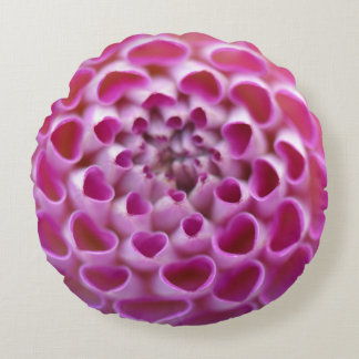 Pink Heart Flower Dahlia Bloom Floral Pattern Round Cushion