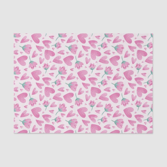 Pink Heart Flower Pattern Cute Valentine's Day Tissue Paper (Front)