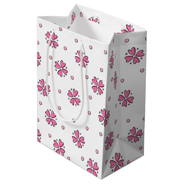 Pink Heart Flower Petals Medium Gift Bag (Back Angled)