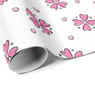 Pink Heart Flower Petals Wrapping Paper