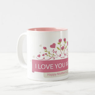 Pink Heart Flowers - I Love You Mum Mug