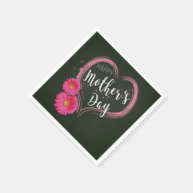 Pink Heart Flowers Mother's Day - Paper Napkin (Corner)