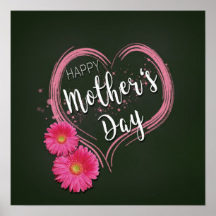 Pink Heart Flowers Mother's Day - Poster Print