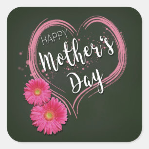 Pink Heart Flowers Mother's Day - Sticker