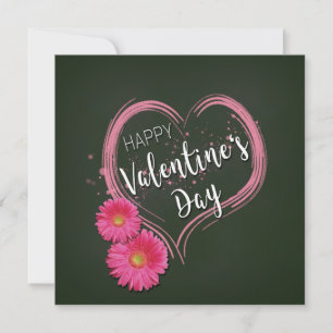 Pink Heart Flowers Valentine's Day - Card