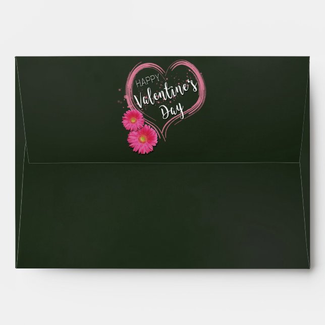 Pink Heart Flowers Valentine's Day - Envelope A7 (Back (Top Flap))