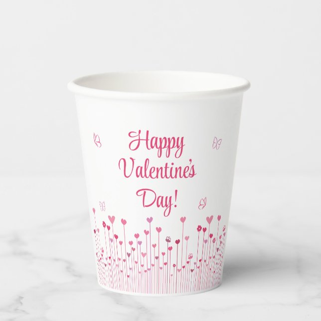 Pink Heart Flowers Valentine's Day Paper cup (Front)