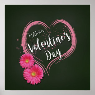 Pink Heart Flowers Valentine's Day - Poster Print