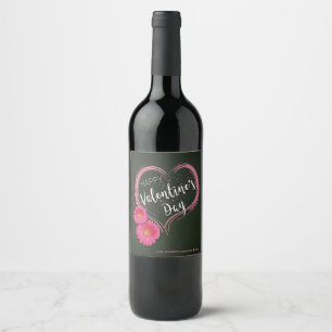Pink Heart Flowers Valentine's Day - Wine Label